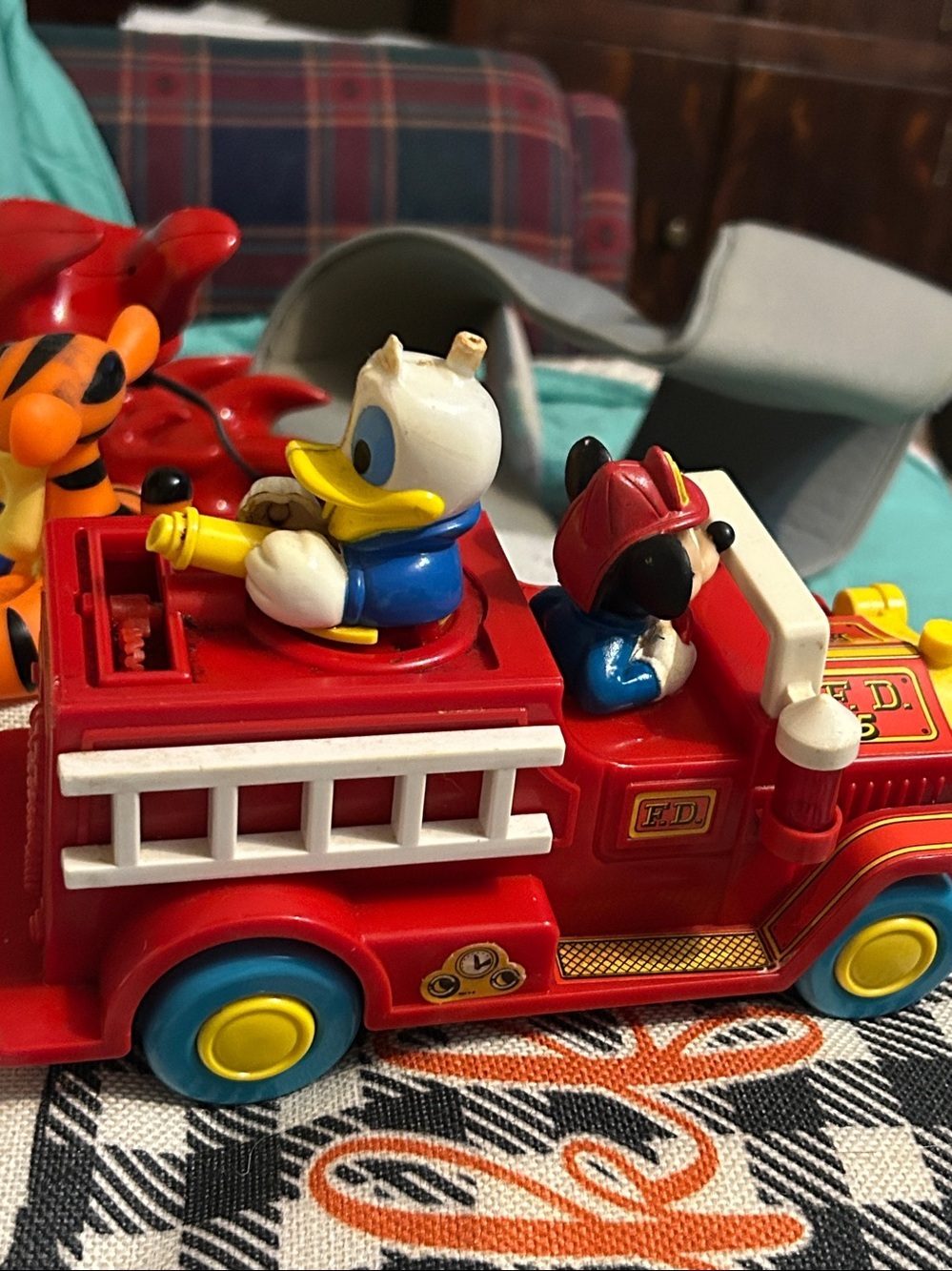 Illco Disney Mickey Mouse and Donald Duck Bubble-Blowing Fire Truck.1970s/1980s